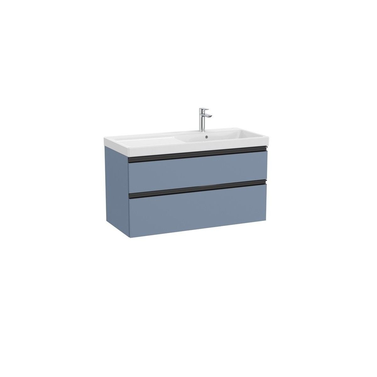The gap unik 2 tiroirs lavabo asym dte 1000 mm bleu mat/ poignées noires - ROCA A851967548 