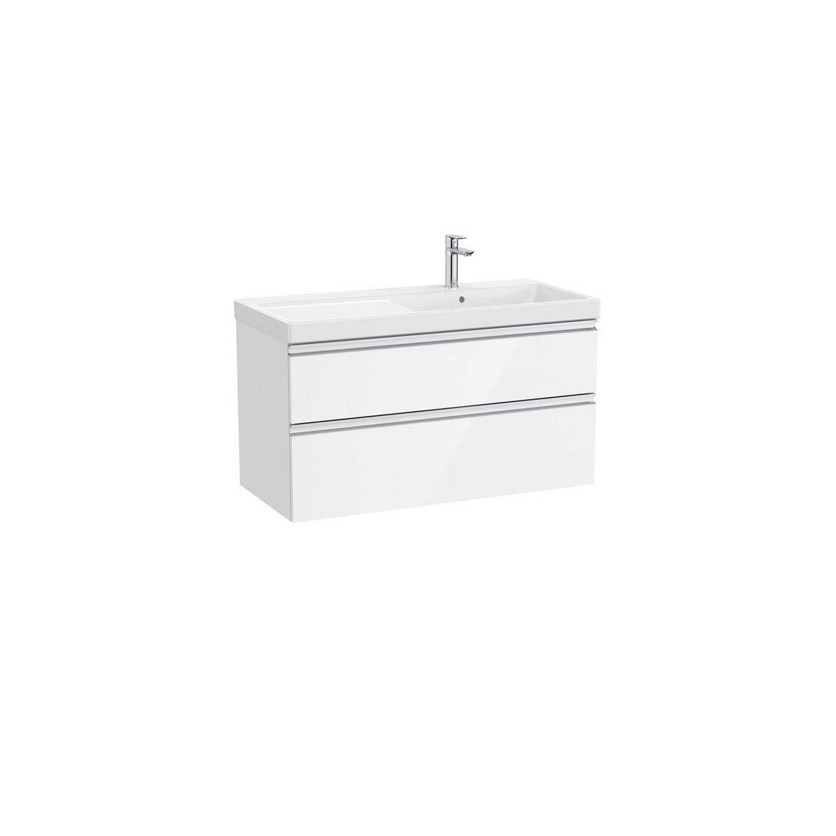 The gap unik 2 tiroirs lavabo asym dte 1000 mm blanc brill/poignées alu brill - ROCA A851967806 