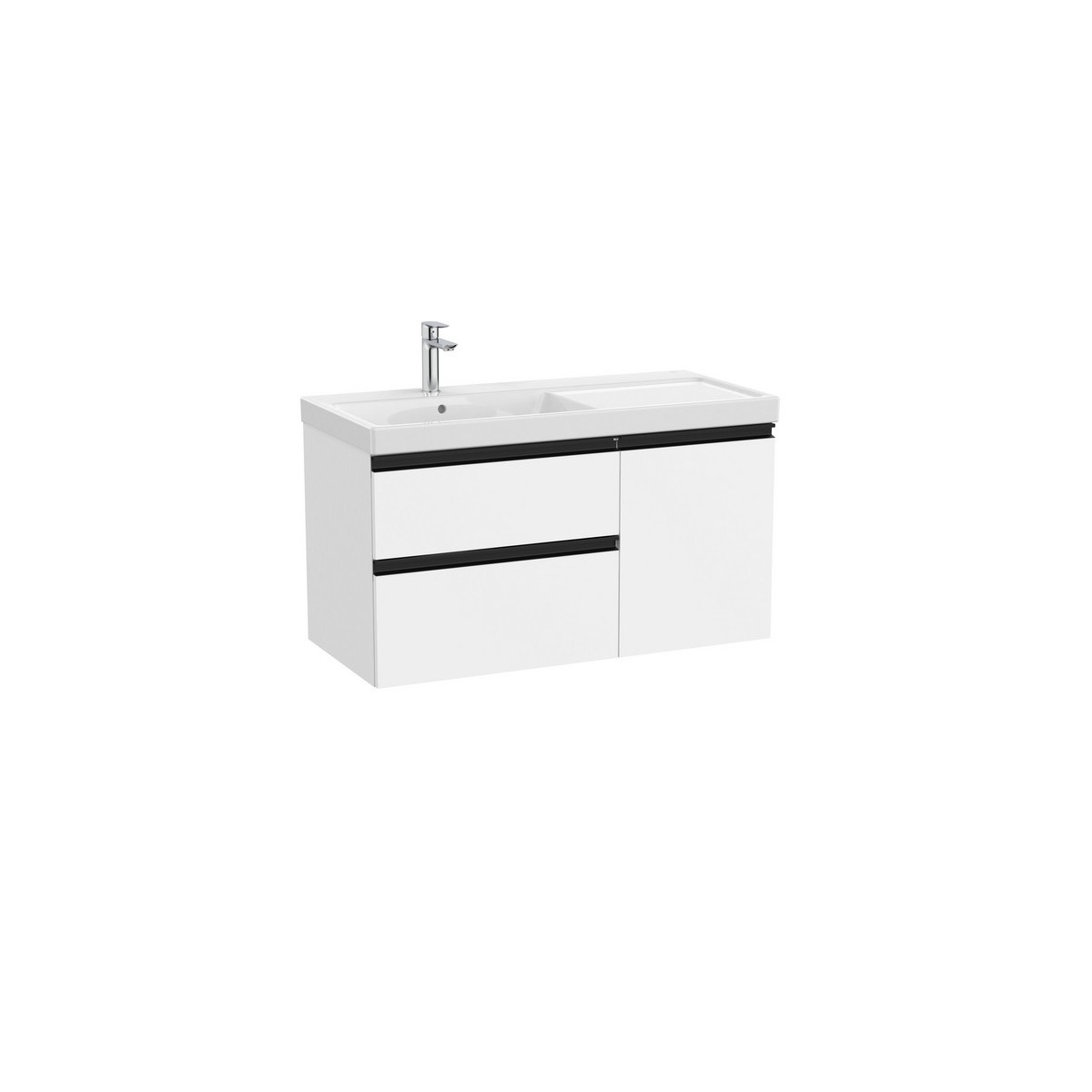 The gap unik 2t+1p lavabo mural asym gche 1000 mm blanc mat/poignées noires - ROCA A851968509 