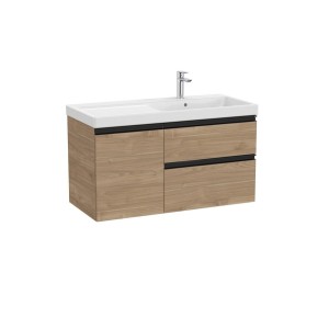 The gap unik 2t+1p lavabo mural asym dte 1000 mm noyer/poignées noires - ROCA A851969517 