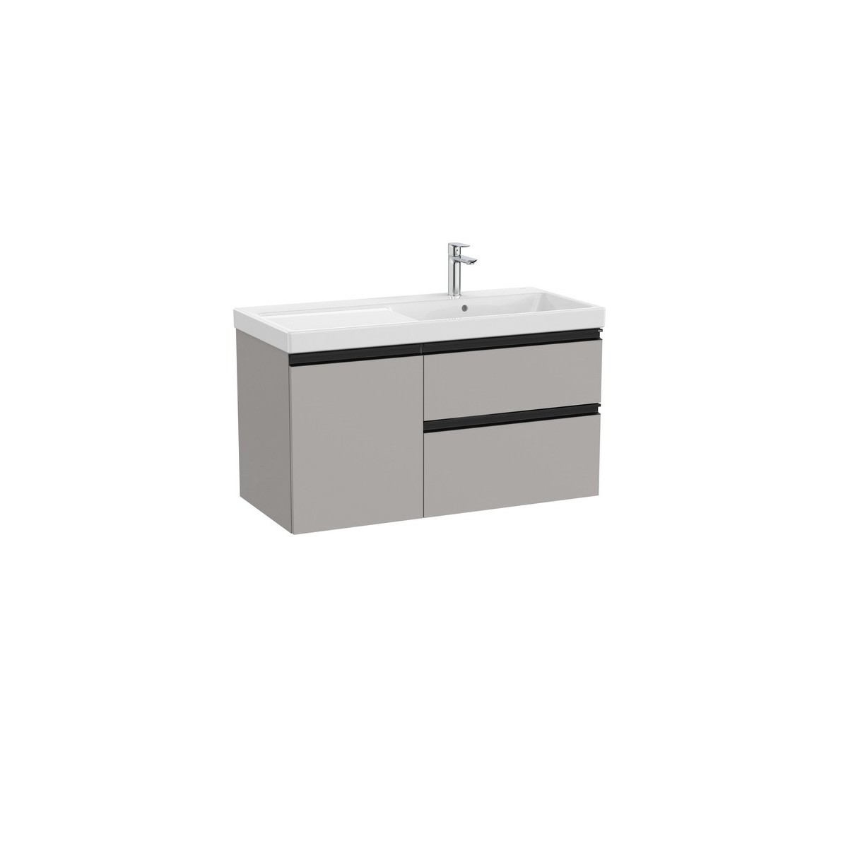The gap unik 2t+1p lavabo mural asym dte 1000 mm gris moyen mat/poignées noires - ROCA A851969547 
