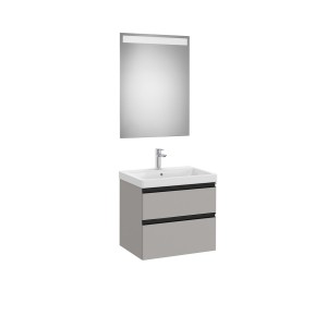 The gap pack 2t lavabo mural (unik+miroir) 600mm gris moyen mat/poignées noires - ROCA A851974547 