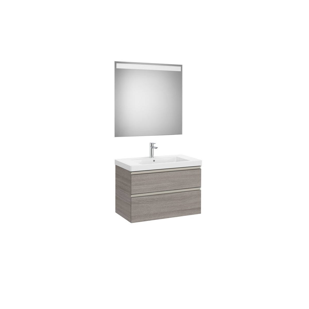 The gap pack 2t lavabo mural (unik+miroir) 800mm city oak/poignées nickel mat - ROCA A851975402 