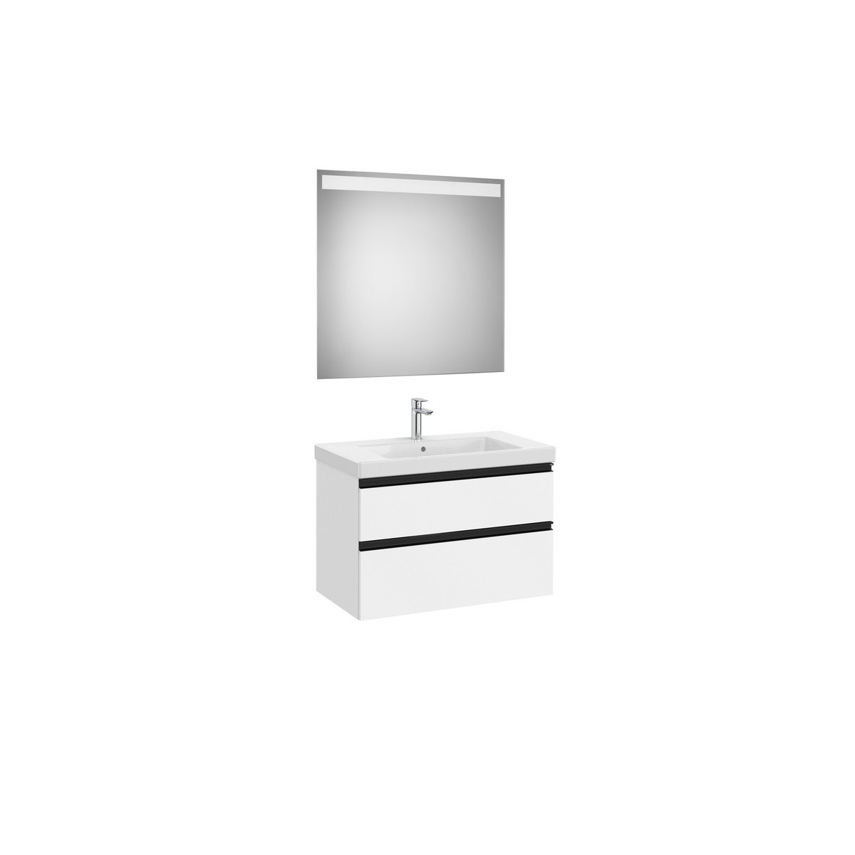 The gap pack 2t lavabo mural (unik+miroir) 800mm blanc mat/poignées noires - ROCA A851975509 