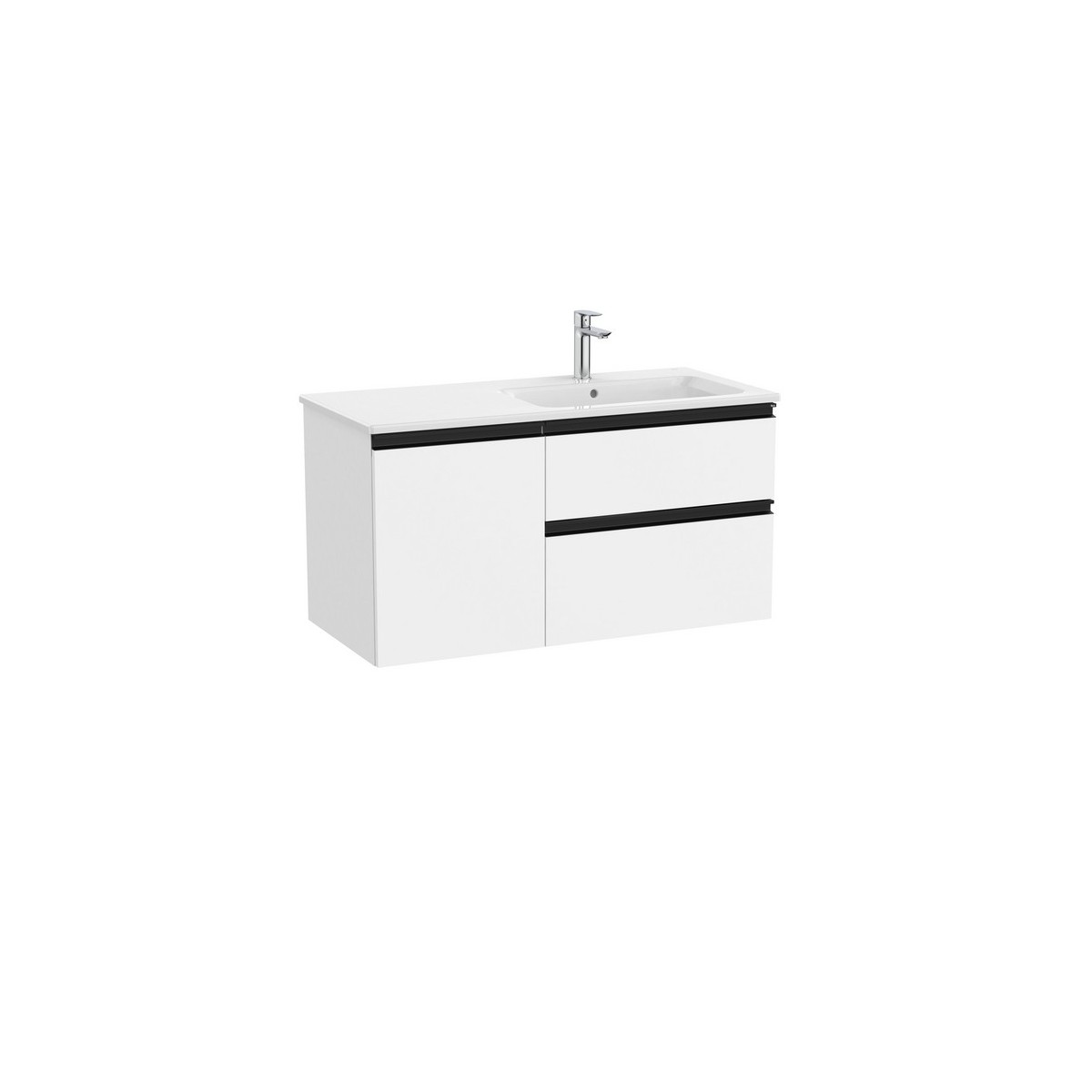 The gap unik 2t+1p lavabo asym droite slim 1000 blanc mat/poignées noires - ROCA A851997509 