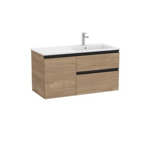 The gap unik 2t + 1p lavabo asymétrique droite slim 1000 noyer/poignées noires - ROCA A851997517 