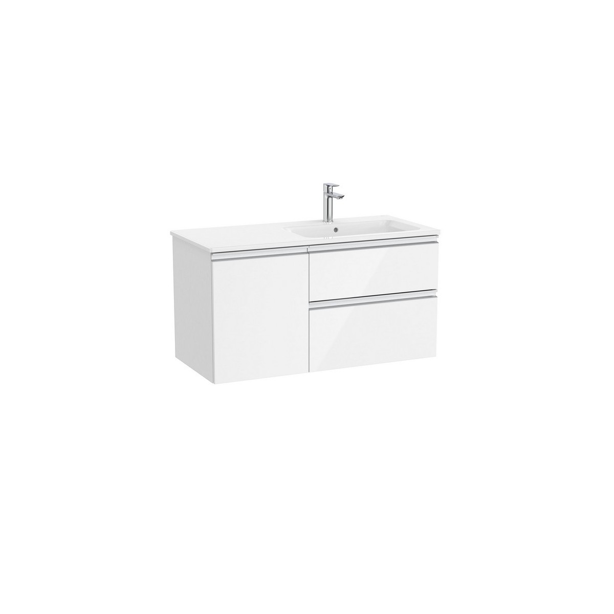 The gap unik 2t+1p lavabo asym droite slim 1000 blanc br/poignées alu brillantes - ROCA A851997806 