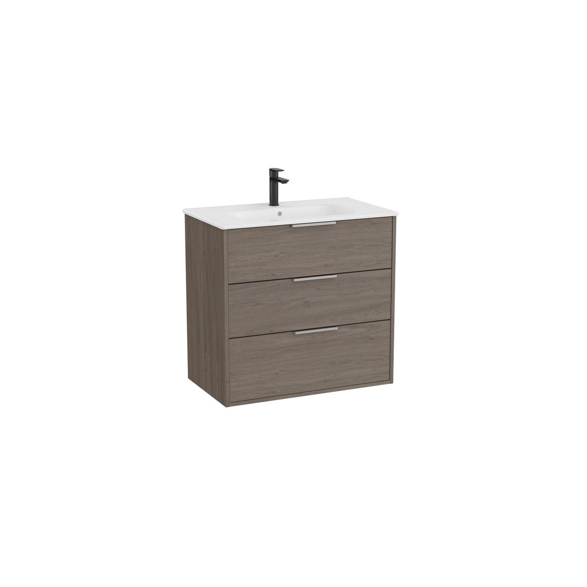 Optica unik 3 tiroirs et lavabo porcelaine 800 mm chêne foncé - ROCA A852457537 