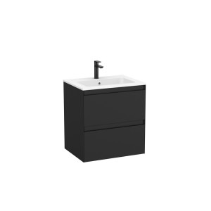 Tenue unik (meuble + lavabo plan procelaine) 2 tiroirs 600mm noir mat - ROCA A852485532 
