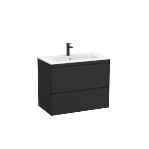 Tenue unik (meuble + lavabo plan procelaine) 2 tiroirs 800mm noir mat - ROCA A852486532 