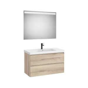 Linea pack (meuble+lavabo centré+miroir eidos) 2 tiroirs 1000 cm bois naturel - ROCA A852497524 