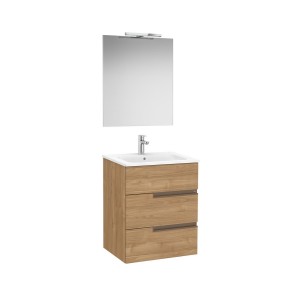 Victoria-n pack (meuble+lavabo+miroir+applique) 3 tiroirs droite 600 mm noyer - ROCA A852110517 