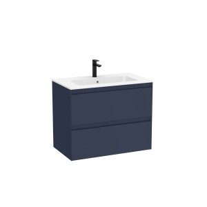 Tenue unik (meuble + lavabo plan procelaine) 2 tiroirs 800mm bleu nuit mat - ROCA A852486538 