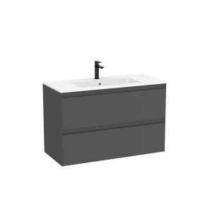 Tenue unik (meuble + lavabo plan procelaine) 2 tiroirs 1000mm onyx mat - ROCA A852487531 