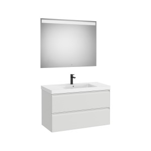 Linea pack (meuble+lavabo centré+miroir eidos) 2 tiroirs 1000 cm gris pierre mat - ROCA A852497514 