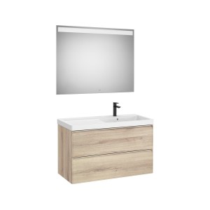 Linea pack (meuble+lav asymétrique droite+miroir eidos) 2 tiroirs 1000 mm bois - ROCA A852498524 