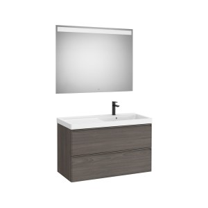 Linea pack (meuble+lav asymétrique droite+miroir eidos) 2 tiroirs 1000 mm noyer - ROCA A852498597 