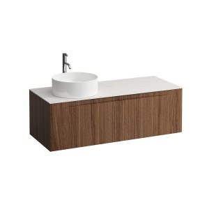 Arun 1200 1t déc à gche plan ardesia bianca percé 1t noce canaletto/verre blc - LAUFEN H4141261516301 