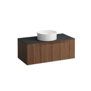 Arun meuble 1000 1t découpe centre plan ardesia nera noce canaletto/verre blanc - LAUFEN H4151111516301 