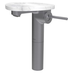 Ada mit lav réhaussé tablette percée bec 110 mm ss vidage pvd inox/marbre blanc - LAUFEN HF506714505000 