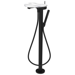 Ada mit b sur colonne tablette percée bec 203 mm pvd noir/marbre blanc - LAUFEN HF506781515000 