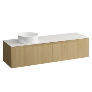 Arun meuble 1600 2t avec découpe à gche plan ardesia bianca chêne clair - LAUFEN H4141421512501 