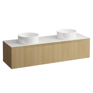 Arun meuble 1600 2t avec découpe à gche et à dte plan ardesia bianca chêne clair - LAUFEN H4141441512501 