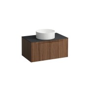 Arun meuble 800 1t découpe centre plan ardesia nera noce canaletto/verre blanc - LAUFEN H4151011516301 