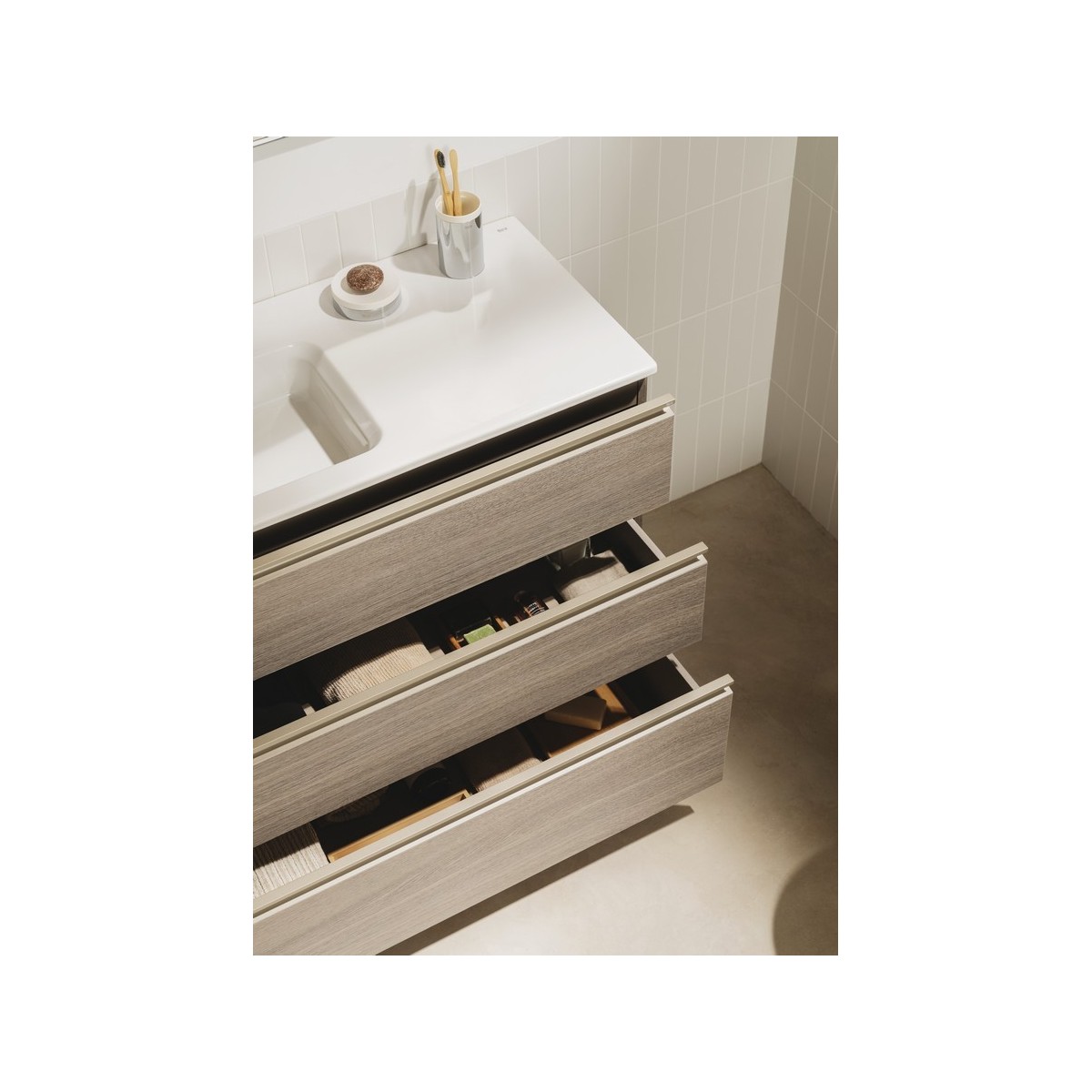 The gap unik meuble 3 tiroirs + lavabo slim droite 800mm blanc brillant - ROCA A851489806 