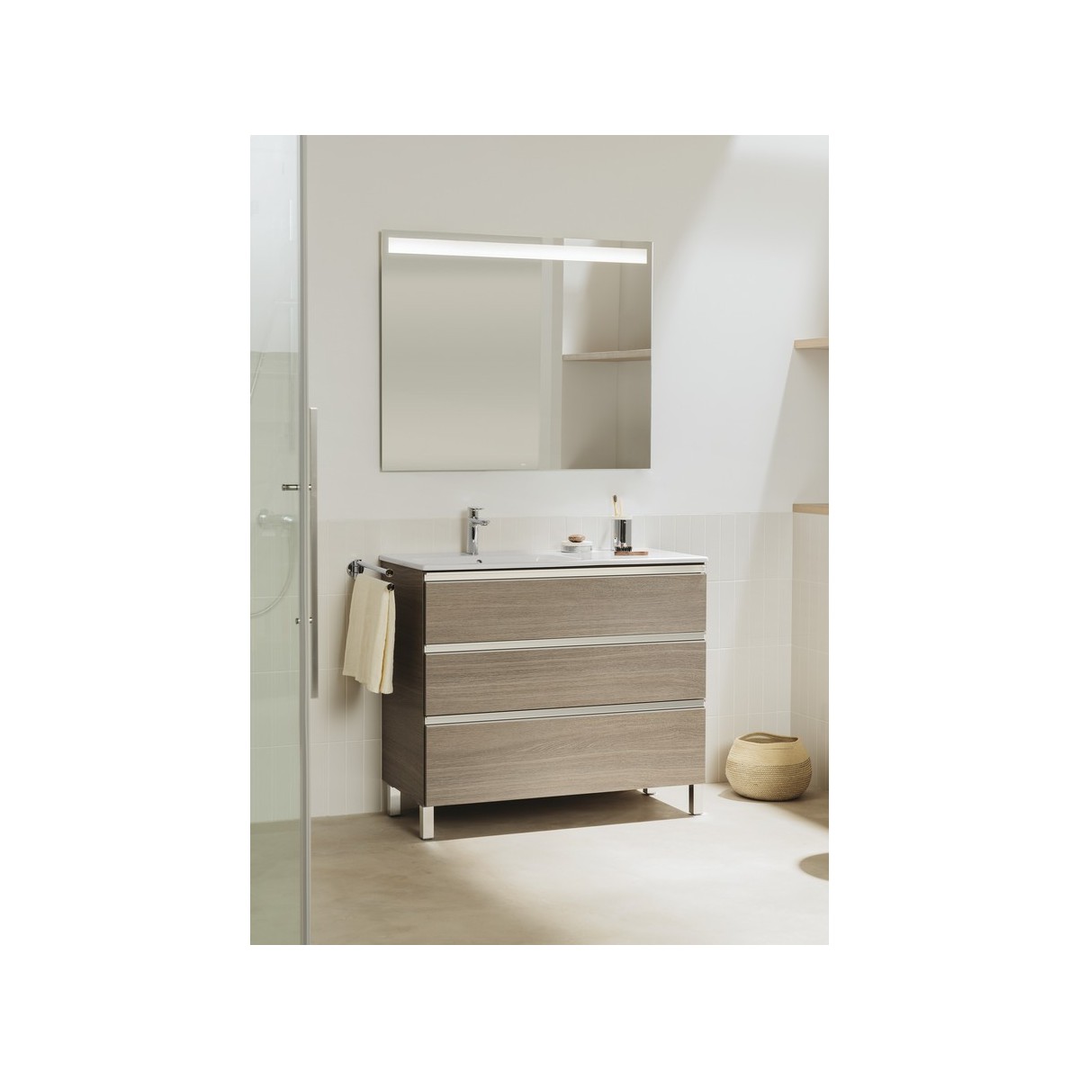 The Gap Pack 3T Lavabo À Droite (Unik+Miroir) 1000Mm Blanc Mat/Poignées Noires - ROCA A851523509 