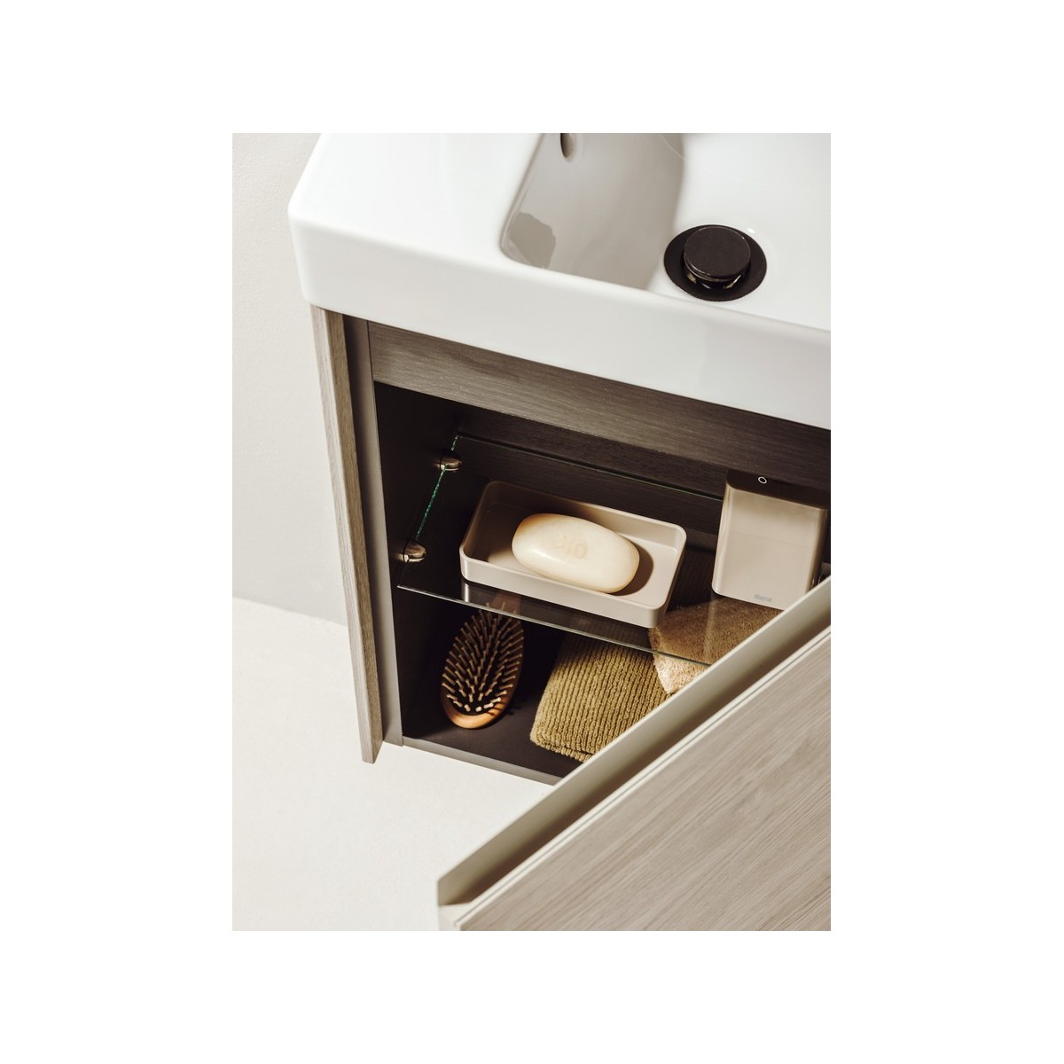 Ona unik meuble compact 1 porte + lave-mains en finecramic 450mm blanc mat - ROCA A851678509 