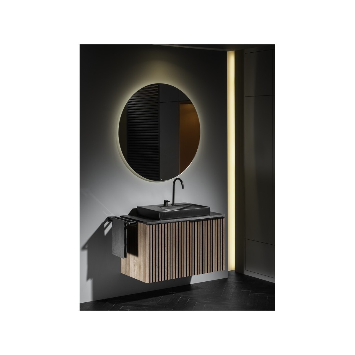 Horizon unik meuble 1t 700 + plan noir + vasque view 600x420 mm noire mate - ROCA A851948553 