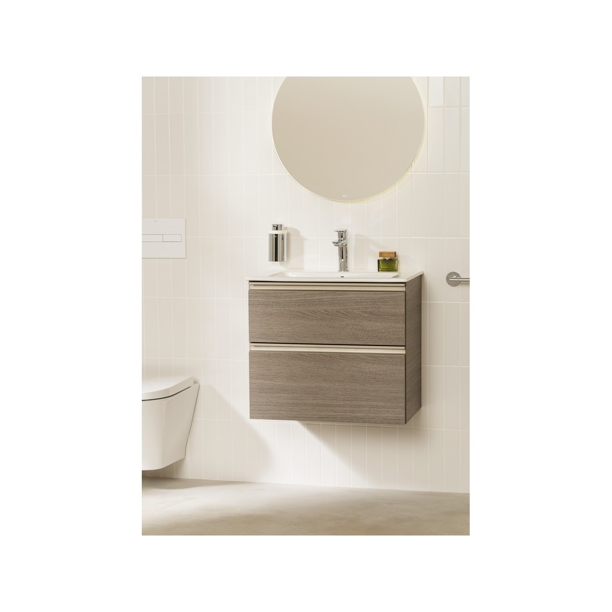 The gap unik 2 tiroirs lavabo mural 600 mm blanc mat/poignées noires - ROCA A851963509 