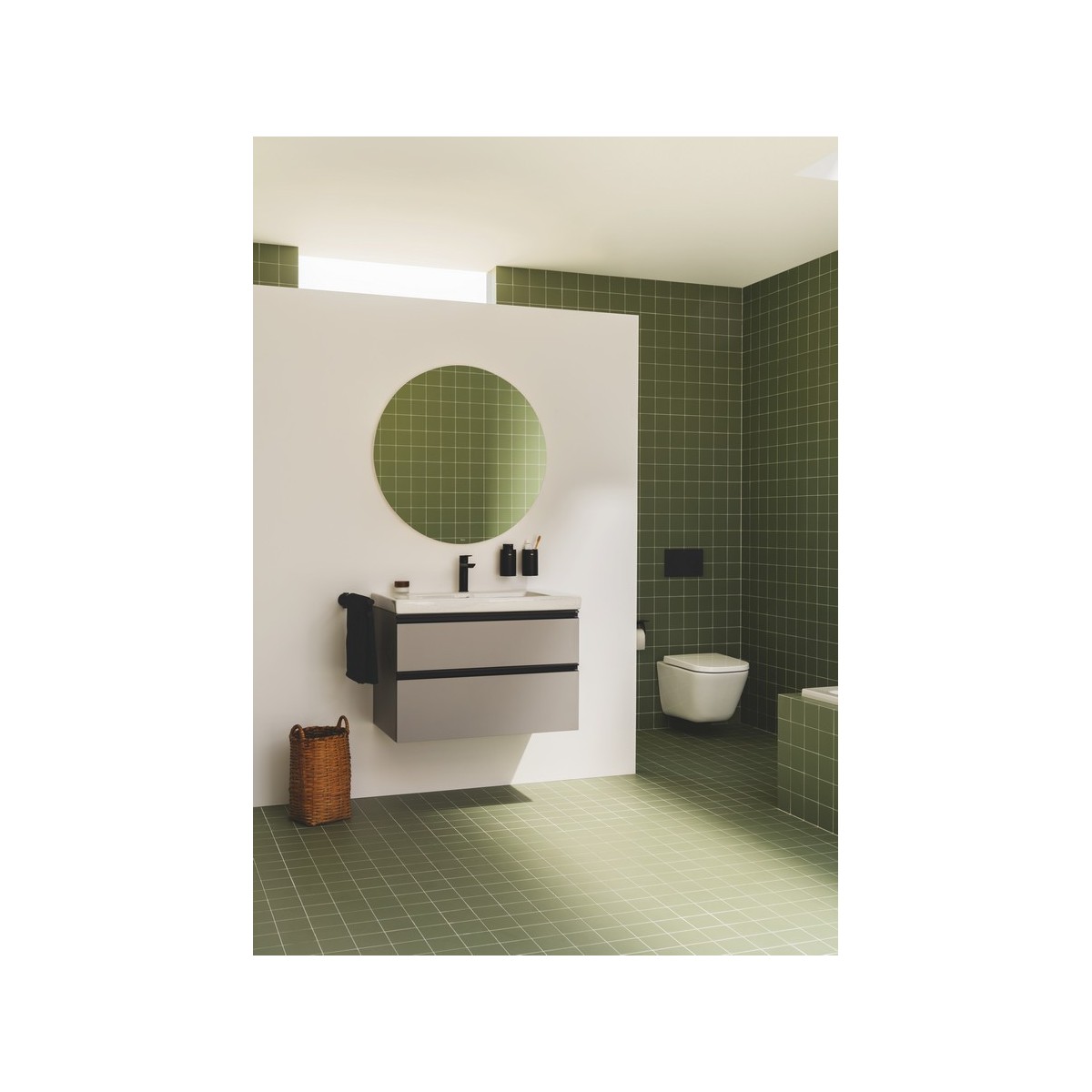 The gap unik 2 tiroirs lavabo mural 800 mm gris moyen mat/poignées noires - ROCA A851964547 