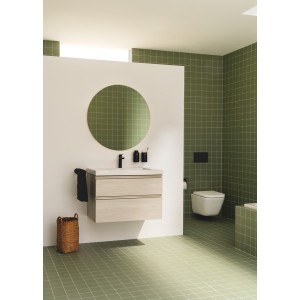 The gap unik 2 tiroirs lavabo mural 800 mm bleu mat/ poignées noires - ROCA A851964548 