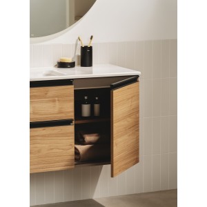 The gap unik 2t+1p lavabo mural asym gche 1000 mm noyer/poignées noires - ROCA A851968517 