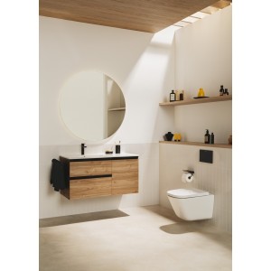 The gap unik 2t + 1p lavabo asymétrique droite slim 1000 noyer/poignées noires - ROCA A851997517 