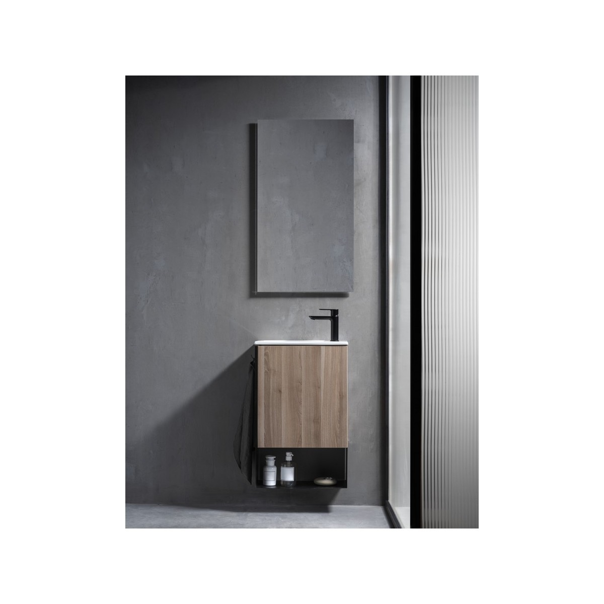 Mini pro unik 1 porte (meuble+lavabo) 450 mm gris ciment - ROCA A852008550 