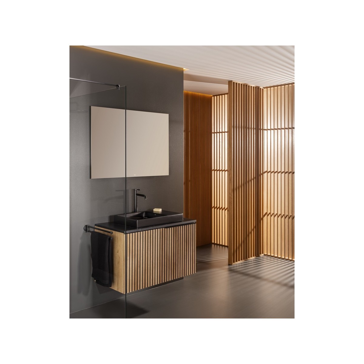 Horizon unik meuble 1t 900+plan noir+vasque dash noire mate - ROCA A851955553 