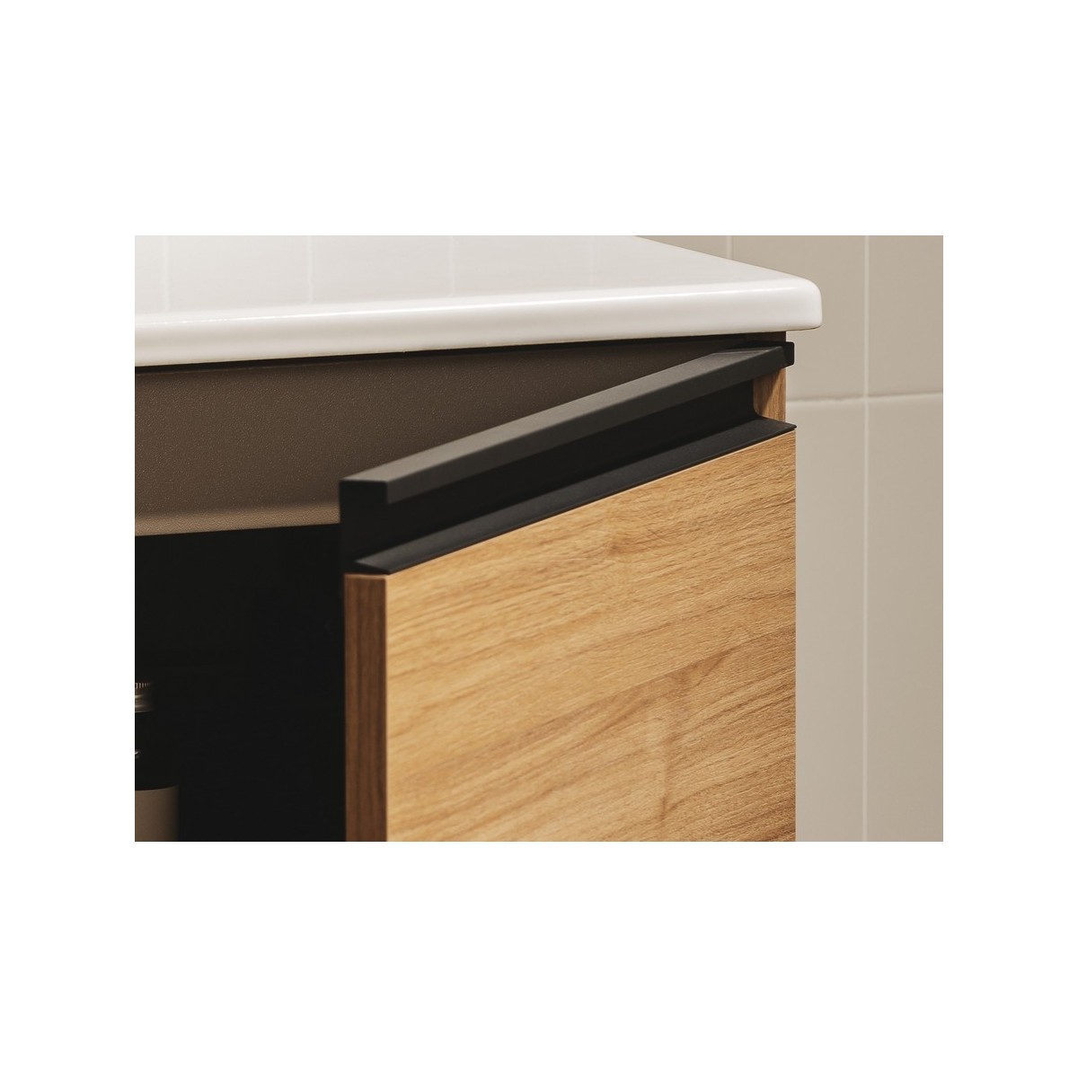 The gap unik 2t+1p lavabo mural asym gche 1000 mm noyer/poignées noires - ROCA A851968517 