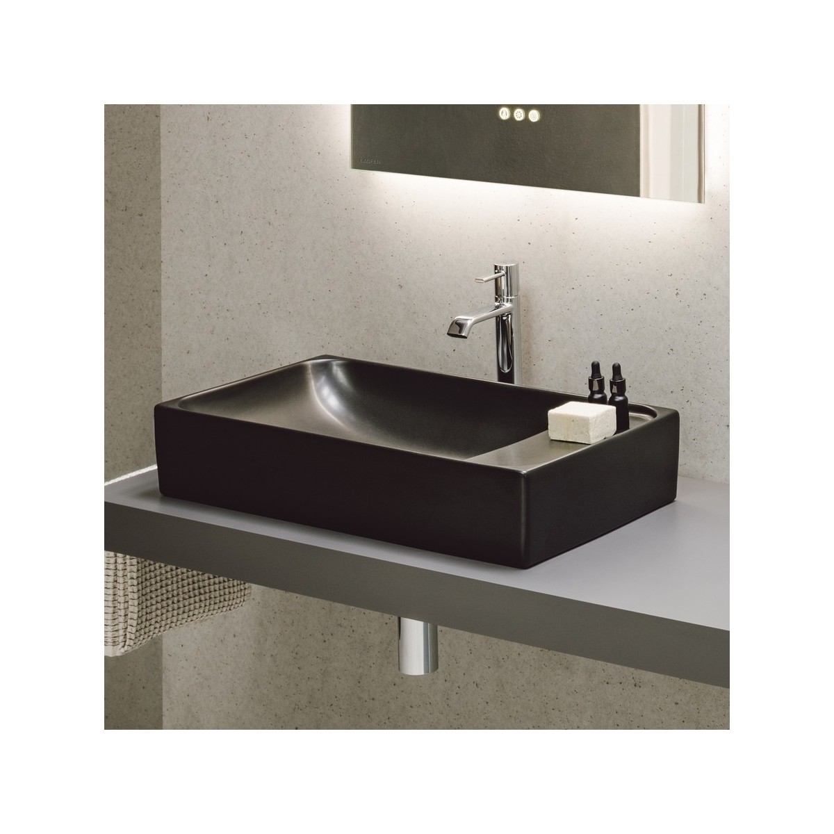 Meda vasque à poser avec plage de robinetterie à gauche blanc mat 600x350x120 mm - LAUFEN H8121137571091 