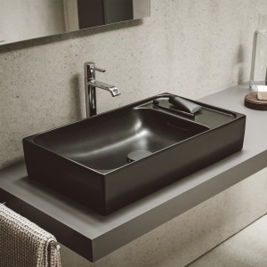 Meda vasque à poser avec plage de robinetterie à gauche graphite mat 600x350x120 - LAUFEN H8121137581121 