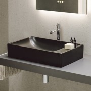 Meda vasque à poser avec plage de robinetterie à gauche graphite mat 600x350x120 - LAUFEN H8121137581121 