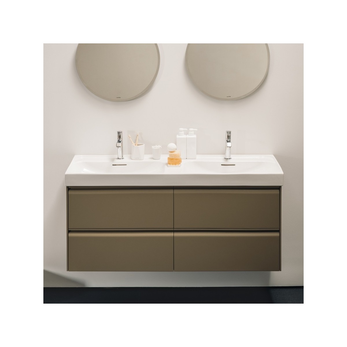 Meda lavabo double mural ou à poser sur meuble noir mat 1300x460x80 mm - LAUFEN H8141127161041 