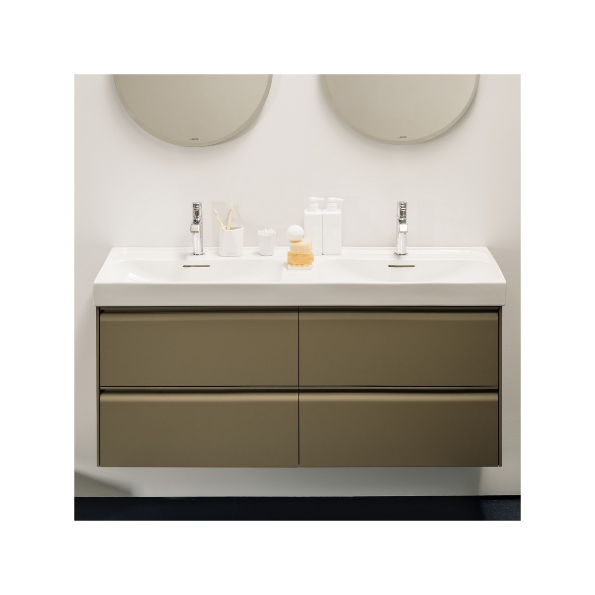 Meda lavabo double mural ou à poser sur meuble blanc 1300x460x80 mm - LAUFEN H8141120001091 