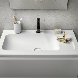 Meda lavabo slim en marbond à poser sur meuble blc mat 780x450x132 - LAUFEN H8141177571111 