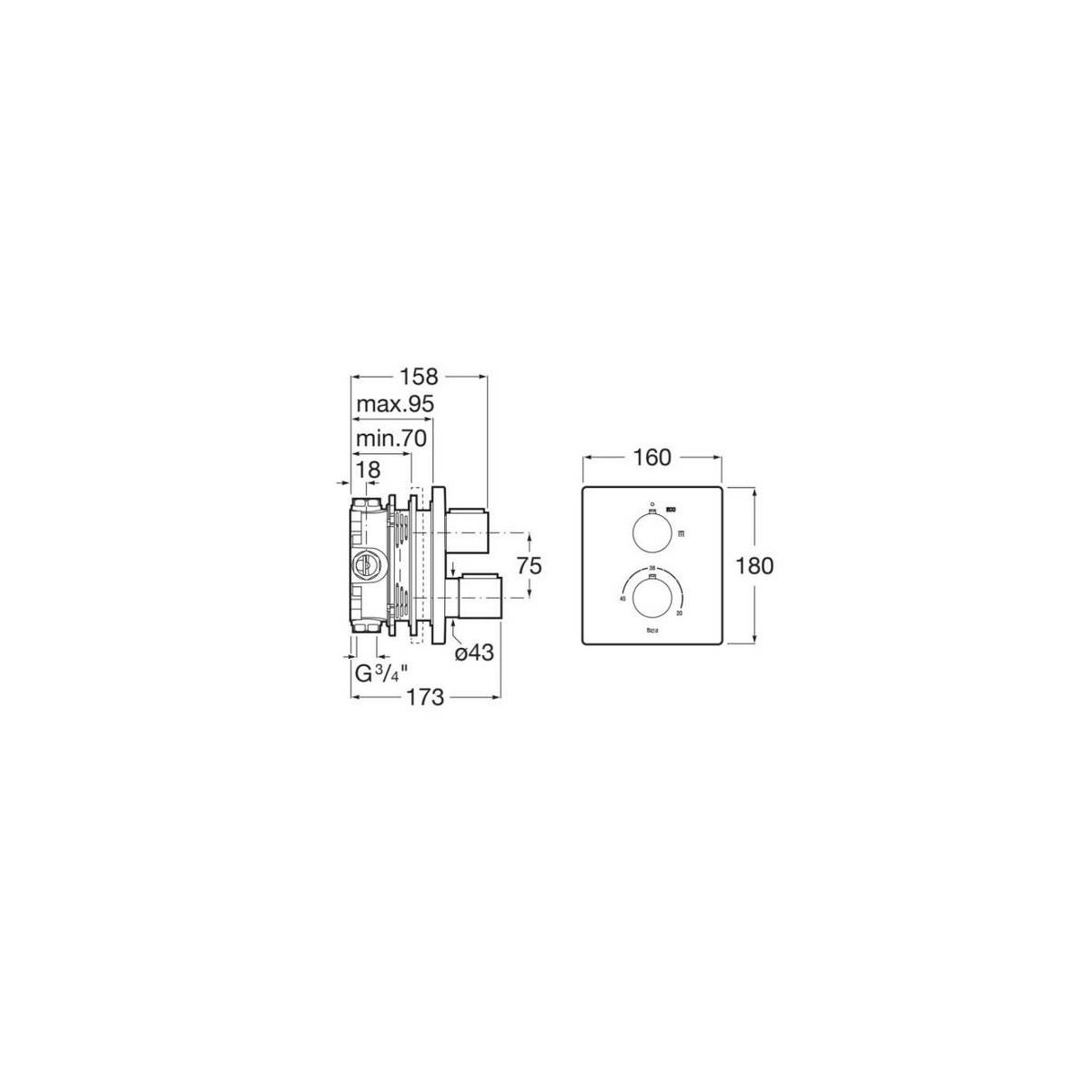 T-2000 Mit. Thermostatique A Encastrer 1 Voie - A5A2C88C00 ROCA 