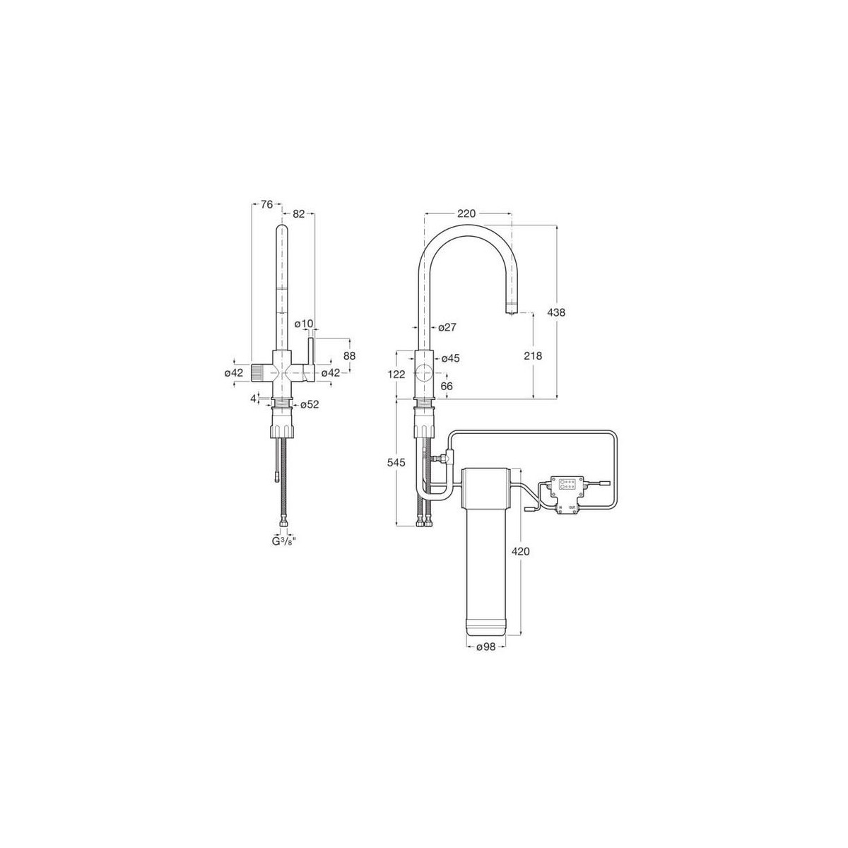 Aquafy mitigeur évier à bec tube à double sortie acier inox - ROCA A5A8D3GSM0 