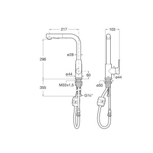 Mitigeur évier monotrou à bec tube mobile douchette extractible 2F - ROCA A5A856EC00 