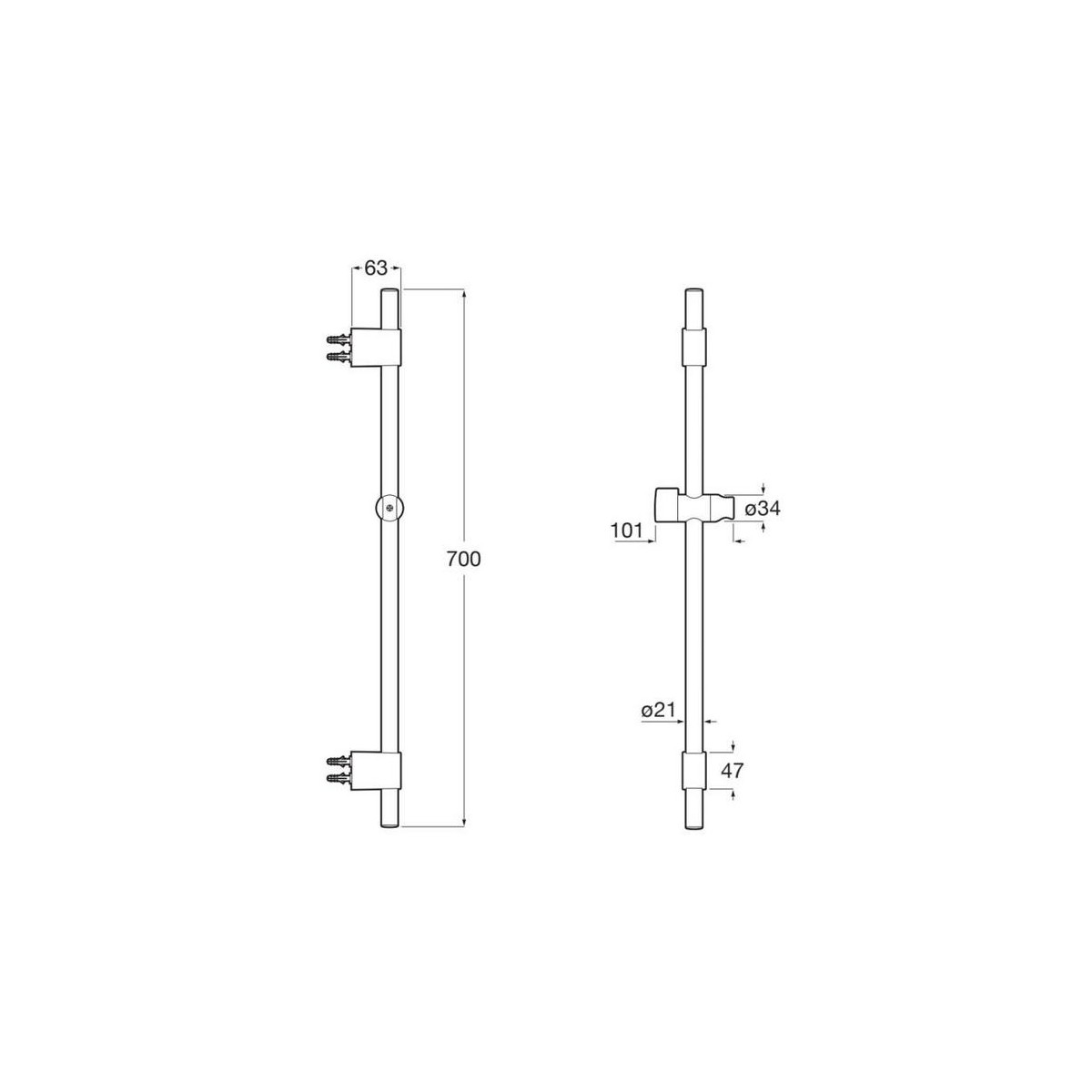 Sensum barre de 700 mm avec support de douchette coulissant pvd or brossé - ROCA A5B0709VA0 